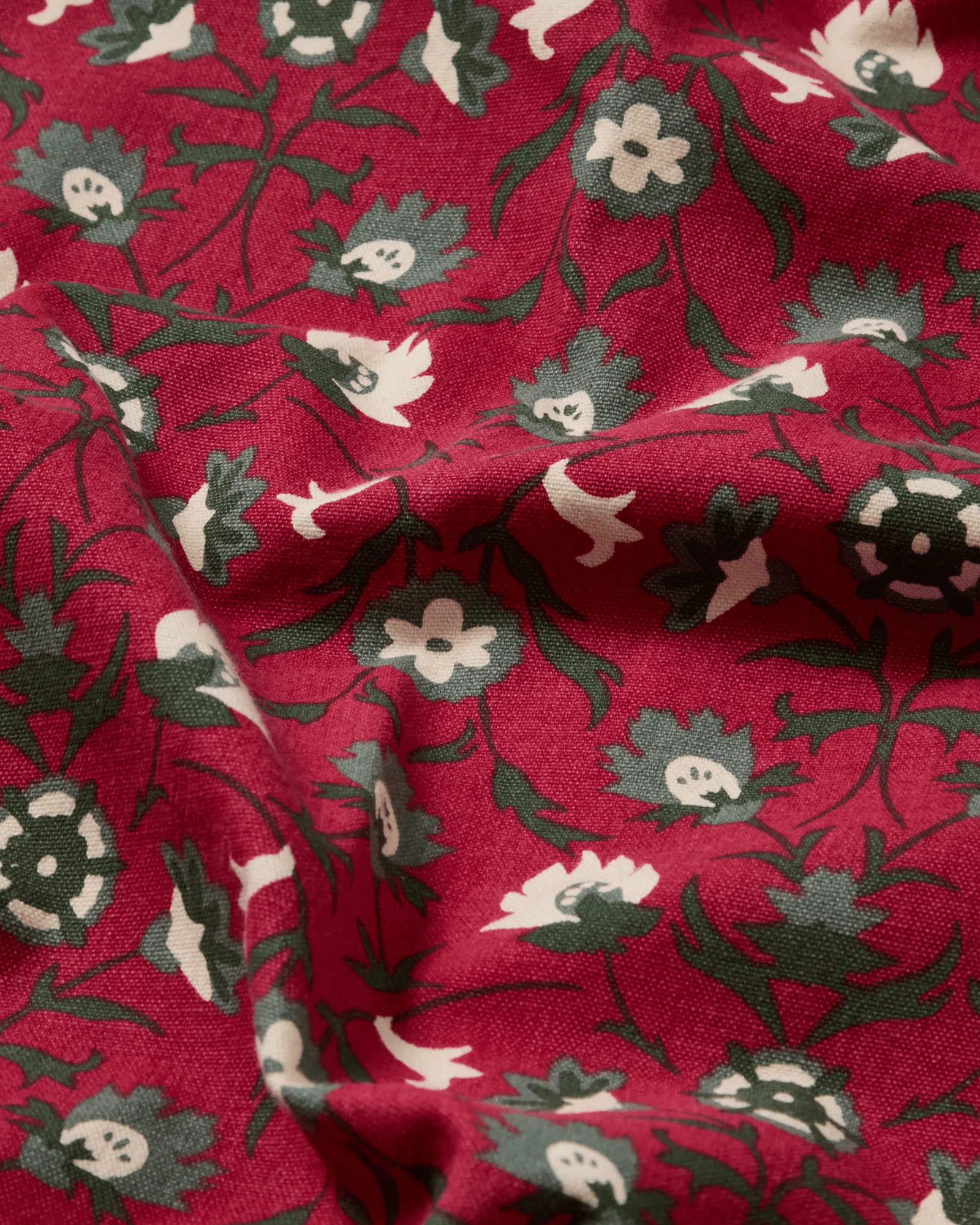 Flower printed organic cotton tablecloth, Red-beige-green, 150x250 cm Lexington