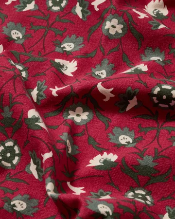Flower printed organic cotton tablecloth - Red-beige-green, 150x350 cm - Lexington