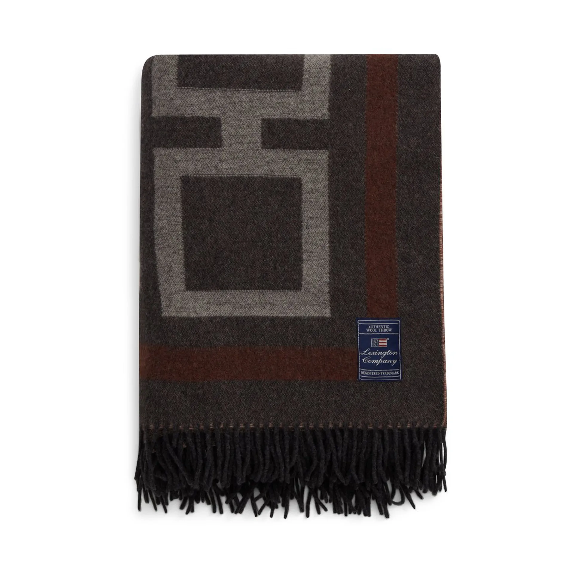 Graphic Recycled Wool throw 130x170 cm, Dark grey-white-brown Lexington