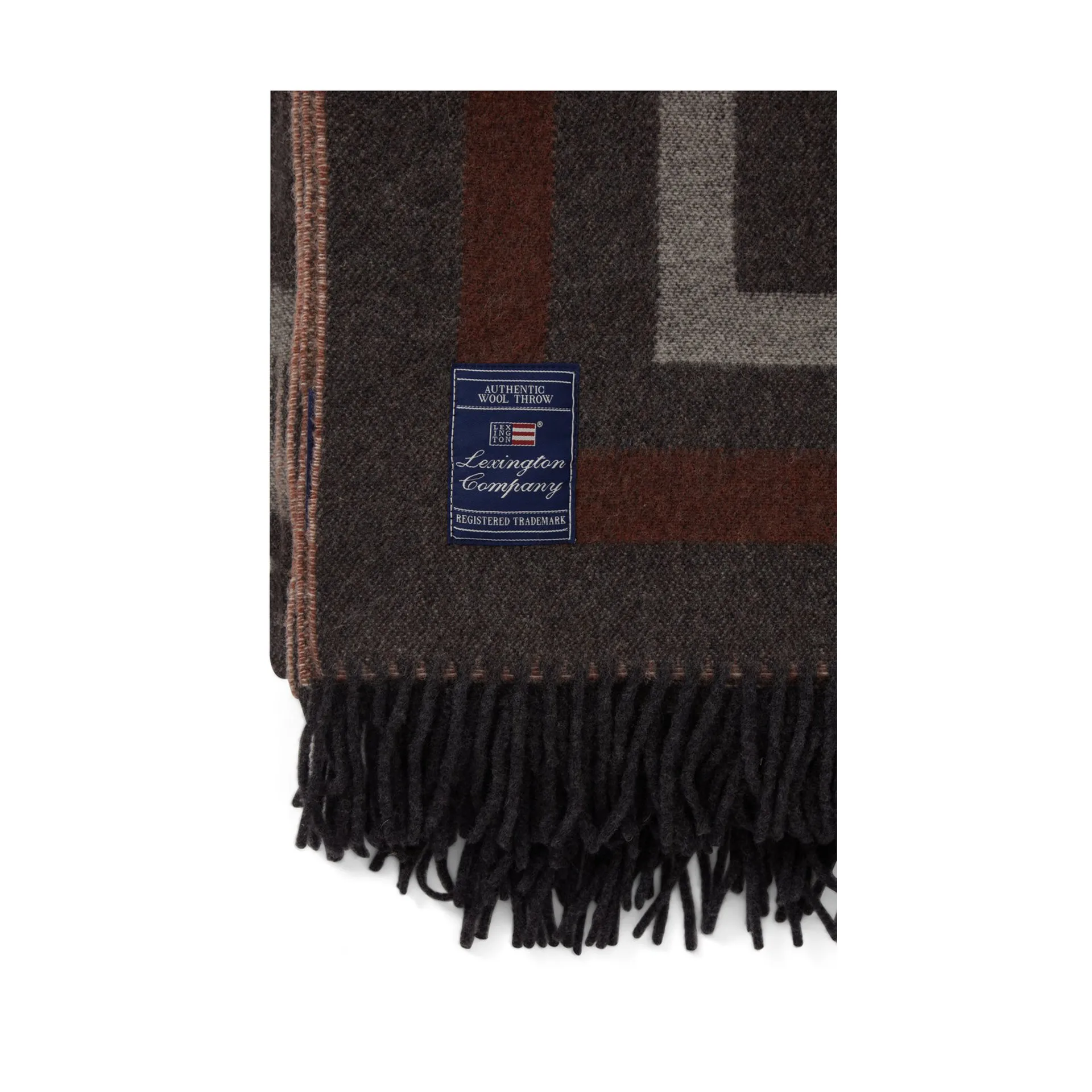 Graphic Recycled Wool throw 130x170 cm, Dark grey-white-brown Lexington