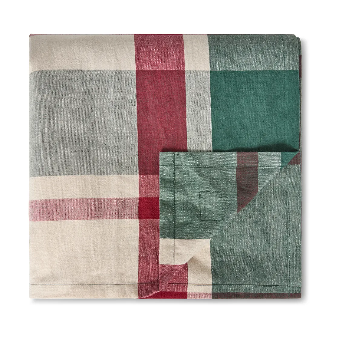 Green-red checked linen/cotton tablecloth, 150x350 cm Lexington