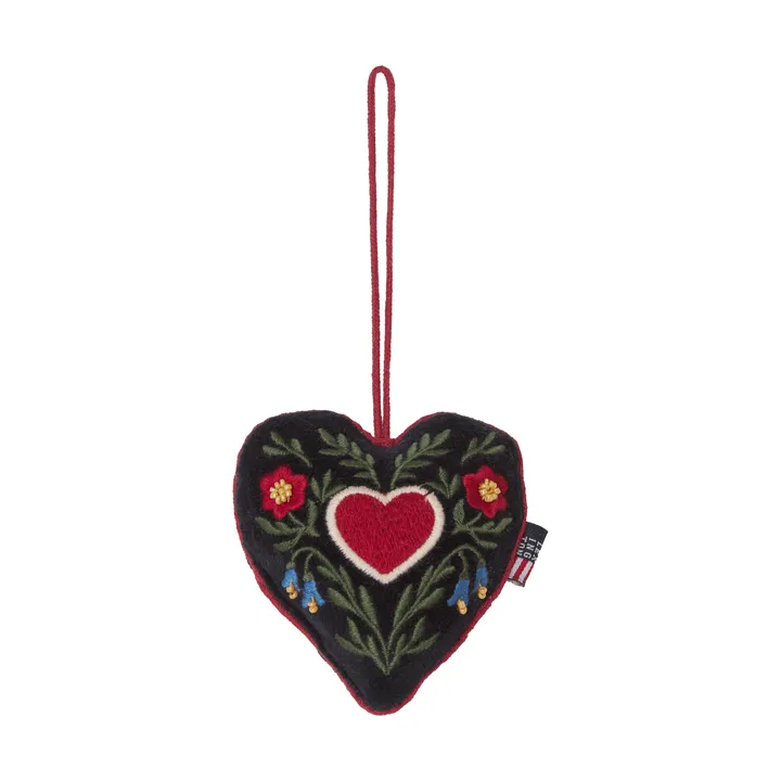 Heart organic cotton velvet Christmas hanging decoration - Multi, 13x10x3 cm - Lexington