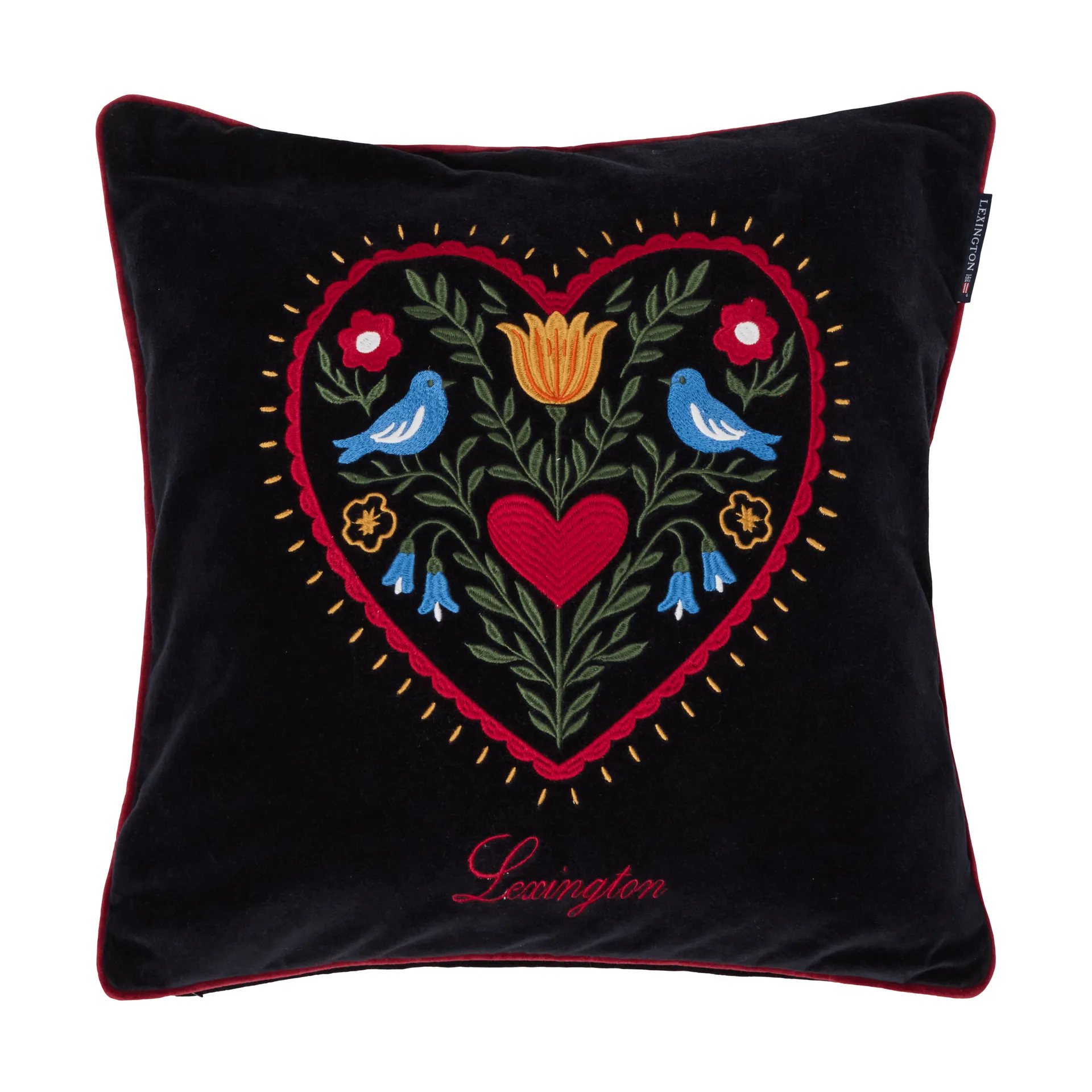 Heart organic cotton velvet cushion cover, Black-multi, 50x50 cm Lexington