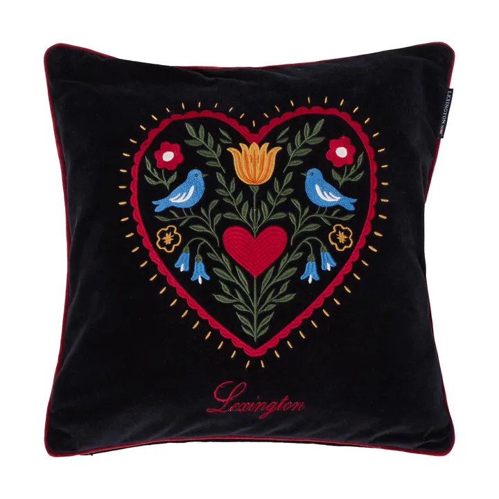Heart organic cotton velvet cushion cover - Black-multi, 50x50 cm - Lexington