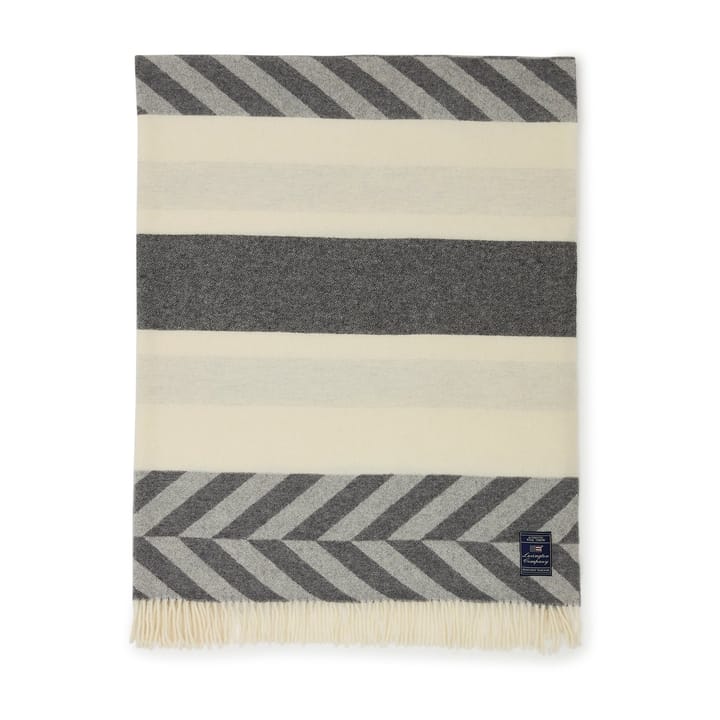 Herringbone Striped Recycled Wool throw 130x170 cm, Grey-off white Lexington