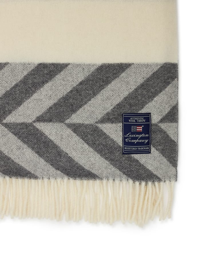 Herringbone Striped Recycled Wool throw 130x170 cm, Grey-off white Lexington