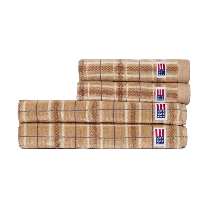 Lexington checked towel set, 4 pieces - Beige-grey, 2 pcs 50x70 cm, 2 pcs 70x30 cm - Lexington