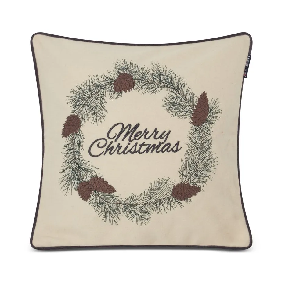 Merry Christmas Wool Mix pillowcase 50x50 cm, White-green-beige Lexington