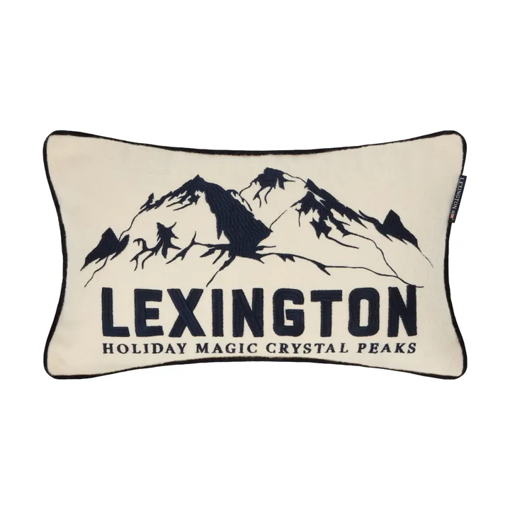 Mountains Logo wool-blend decorative cushion - White-navy, 50x30 cm - Lexington