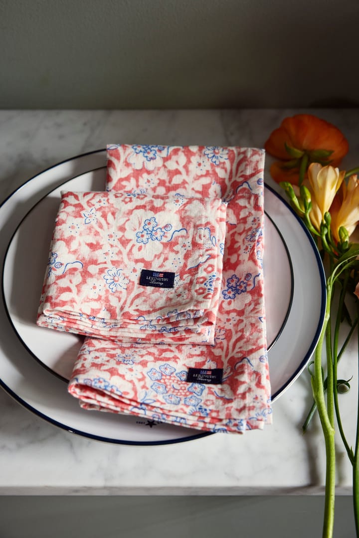 Printed Flowers Recycled Cotton fabric napkin 50x50 cm, Coral Lexington