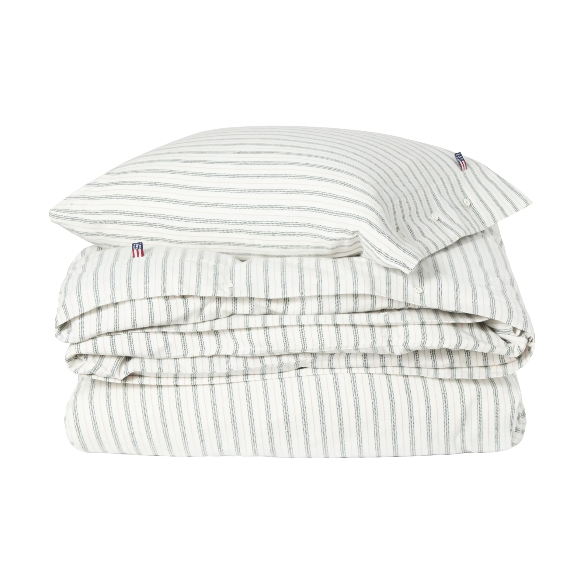 Stripe cotton flannel bed set, White-green-beige, 2 pcs 50x60 cm/1 pc 220x220 cm Lexington