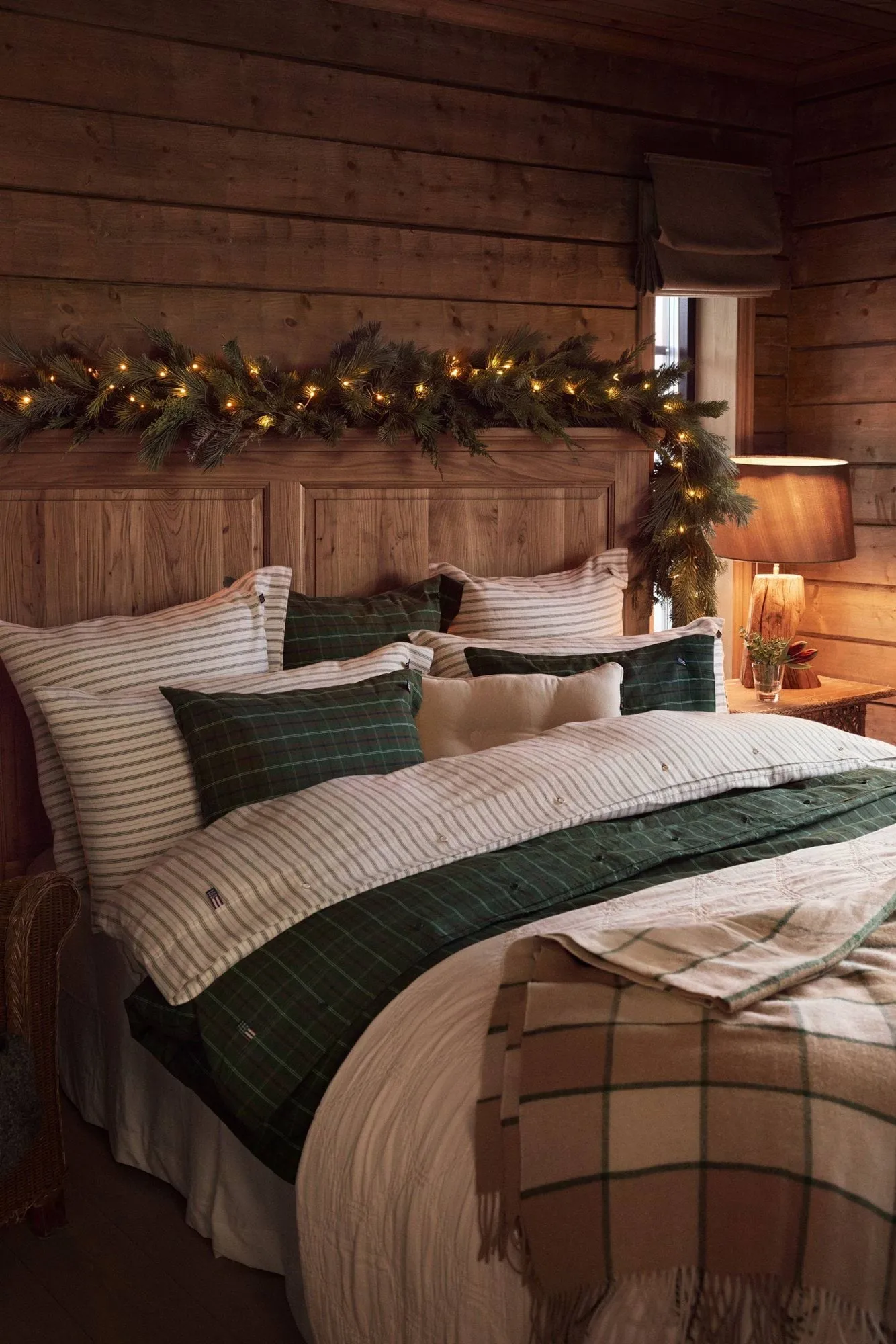 Stripe cotton flannel bed set, White-green-beige, 2 pcs 50x60 cm/1 pc 220x220 cm Lexington