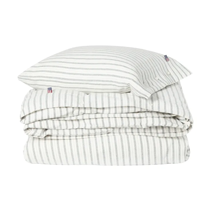 Stripe cotton flannel bed set - White-green-beige, 50x60 cm/150x210 cm - Lexington