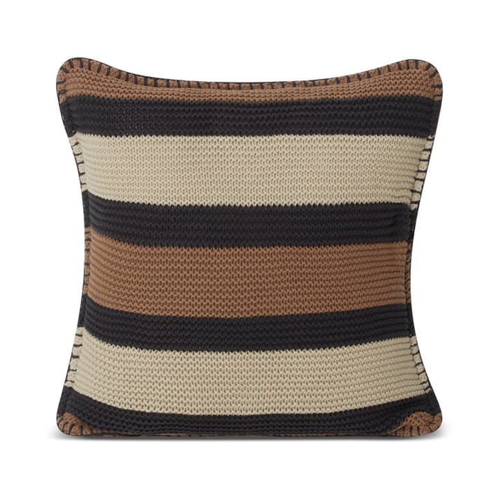 Striped Knitted Cotton cushion cover 50x50 cm, Brown-dark grey-light beige Lexington