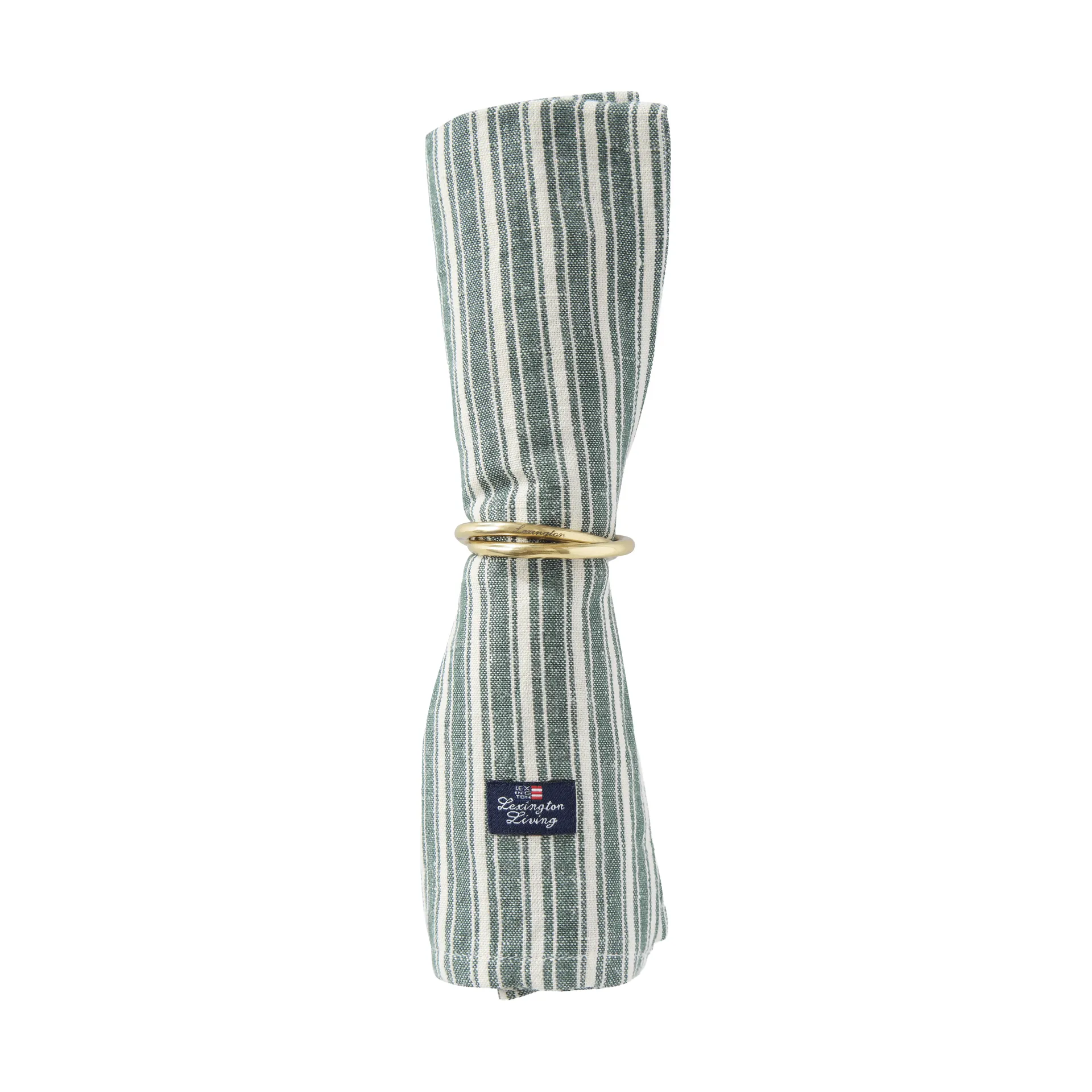 Striped linen napkins, Green-light beige, 50x50 cm Lexington