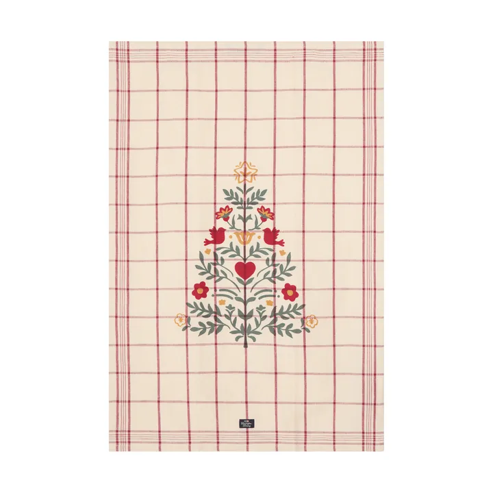 Tree linen/cotton tea towel - White-red-green, 50x70 cm - Lexington