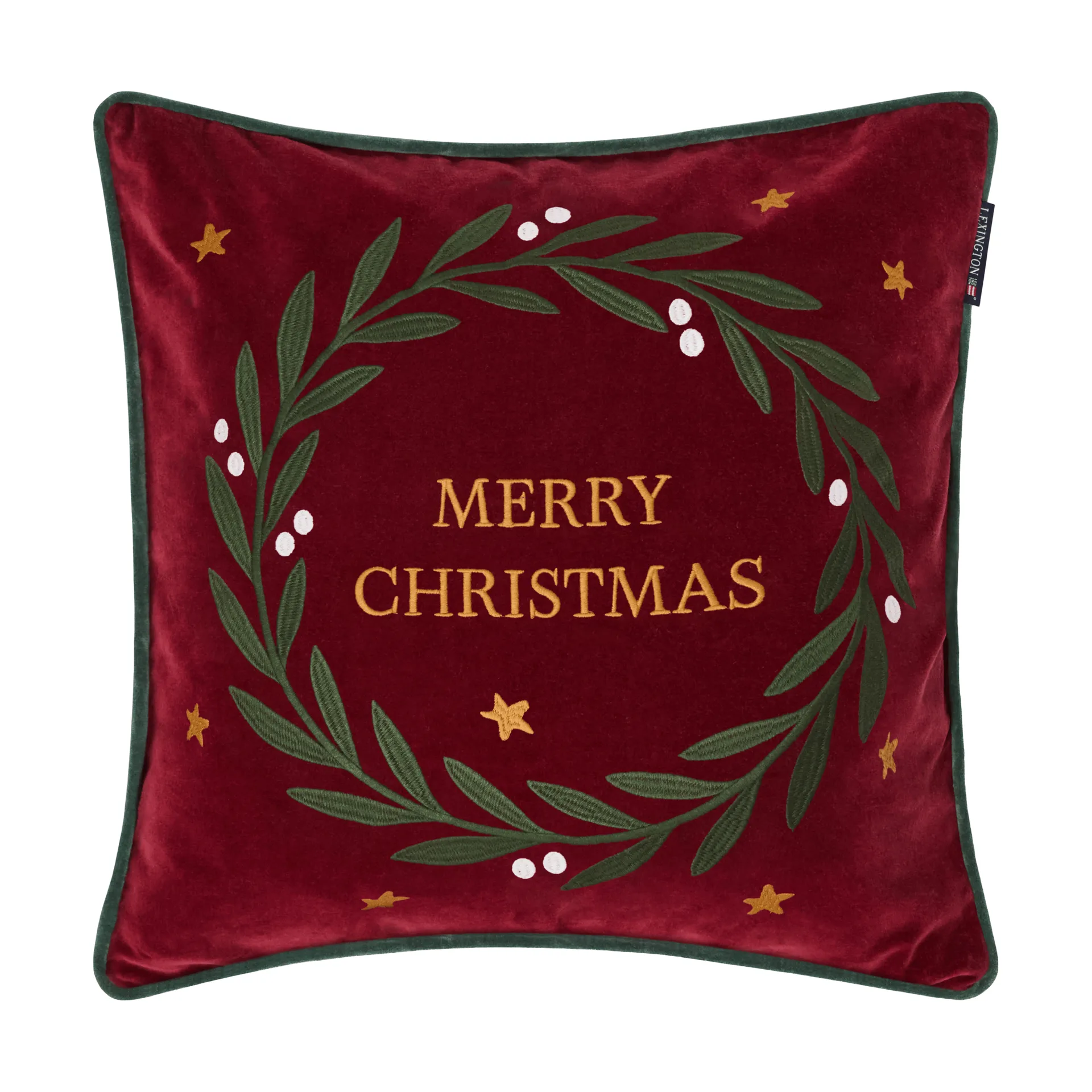 Wreath organic cotton velvet cushion cover 50x50 cm, Red-green-yellow, 50x50 cm Lexington