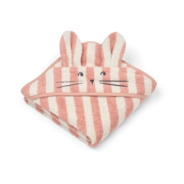 Albert hooded towel 70x70 cm - Coral blush-creme de la creme stripe - Liewood