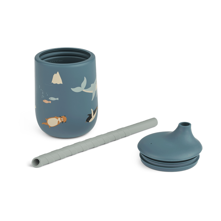 Ellis printed sippy cup with straw 23 cl, Arctic Sea-Ocean view Liewood
