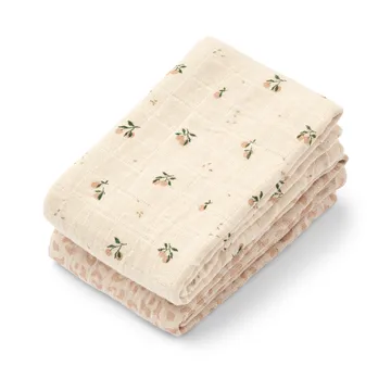 Lewis muslin blanket 2-pack 65x65 cm - Mini leo-Mini peach mix - Liewood