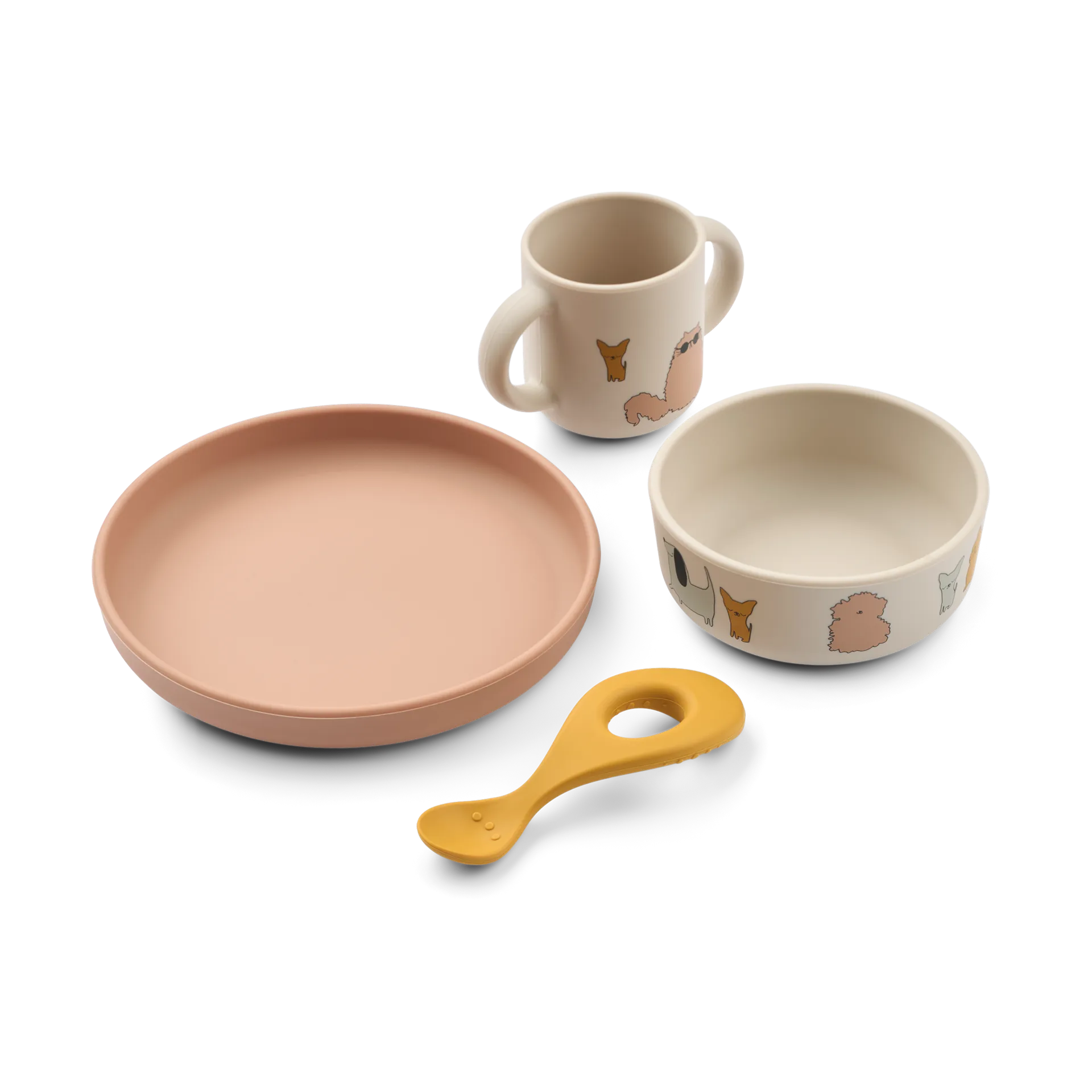 Vivi printed dinnerware set 4 pieces., Cats and Dogs-Sandy Liewood