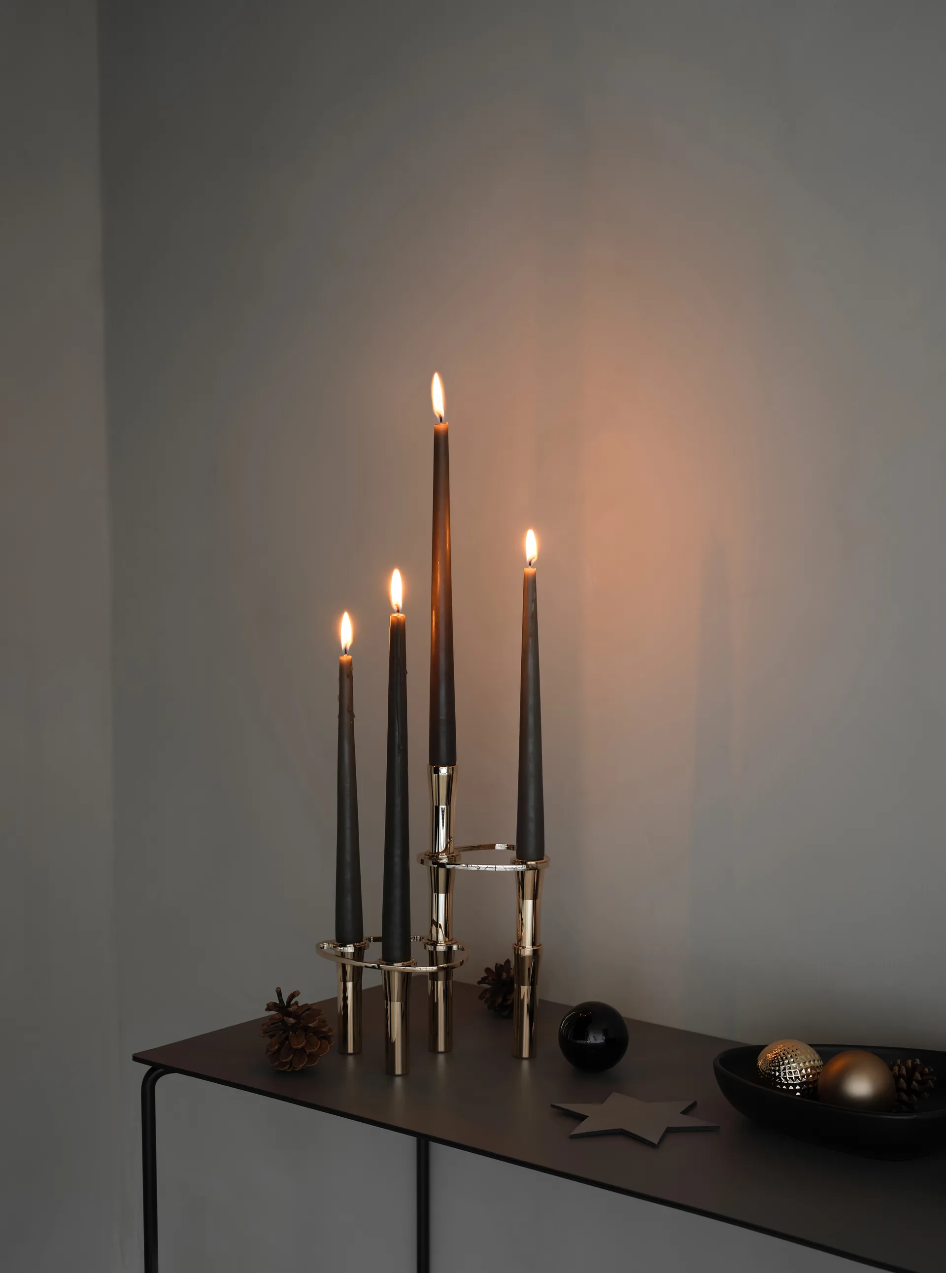 Lind Curve combinable candle sticks 24K gold plated, Triple LIND DNA