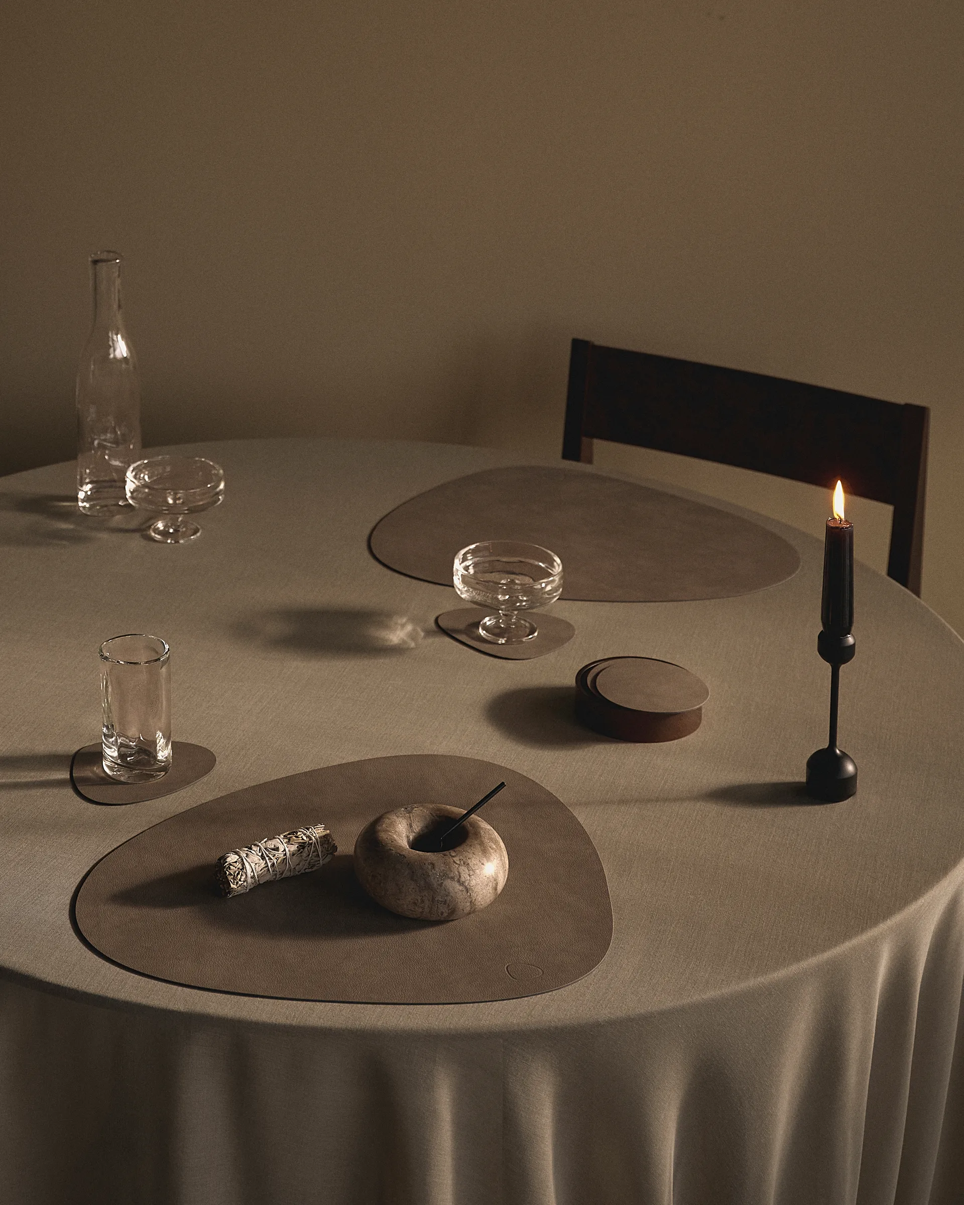 Wood Box storage for coasters, Smoked oak, circle, S LIND DNA