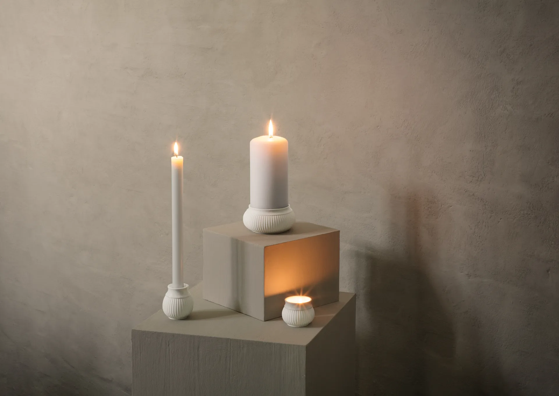 Curve candle sticks 7 cm, White Lyngby Porcelæn
