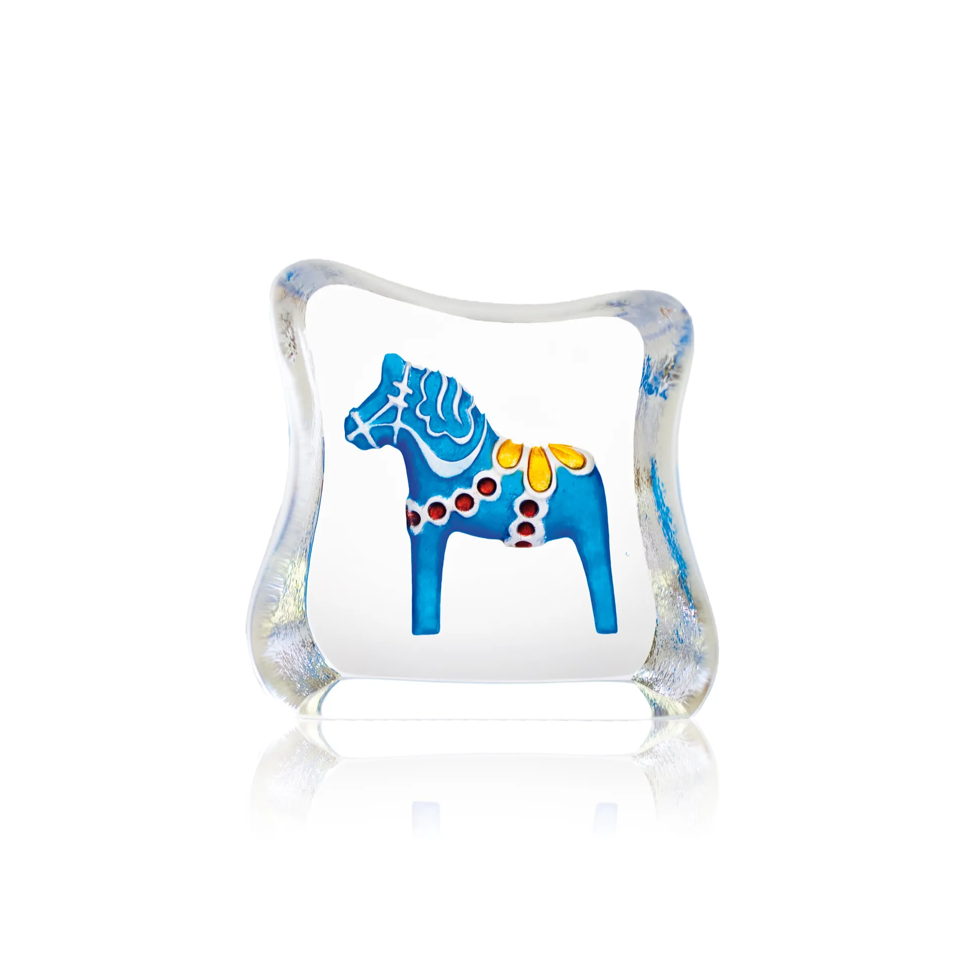 Dala horse glass sculpture blue, Mini Målerås Glasbruk