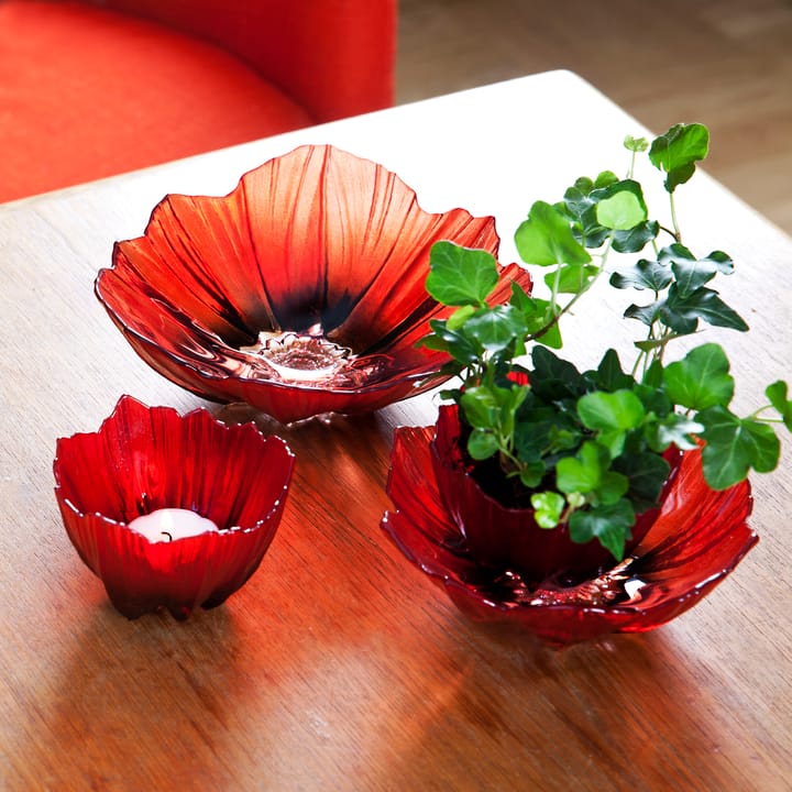 Poppy bowl medium, red-black Målerås Glasbruk