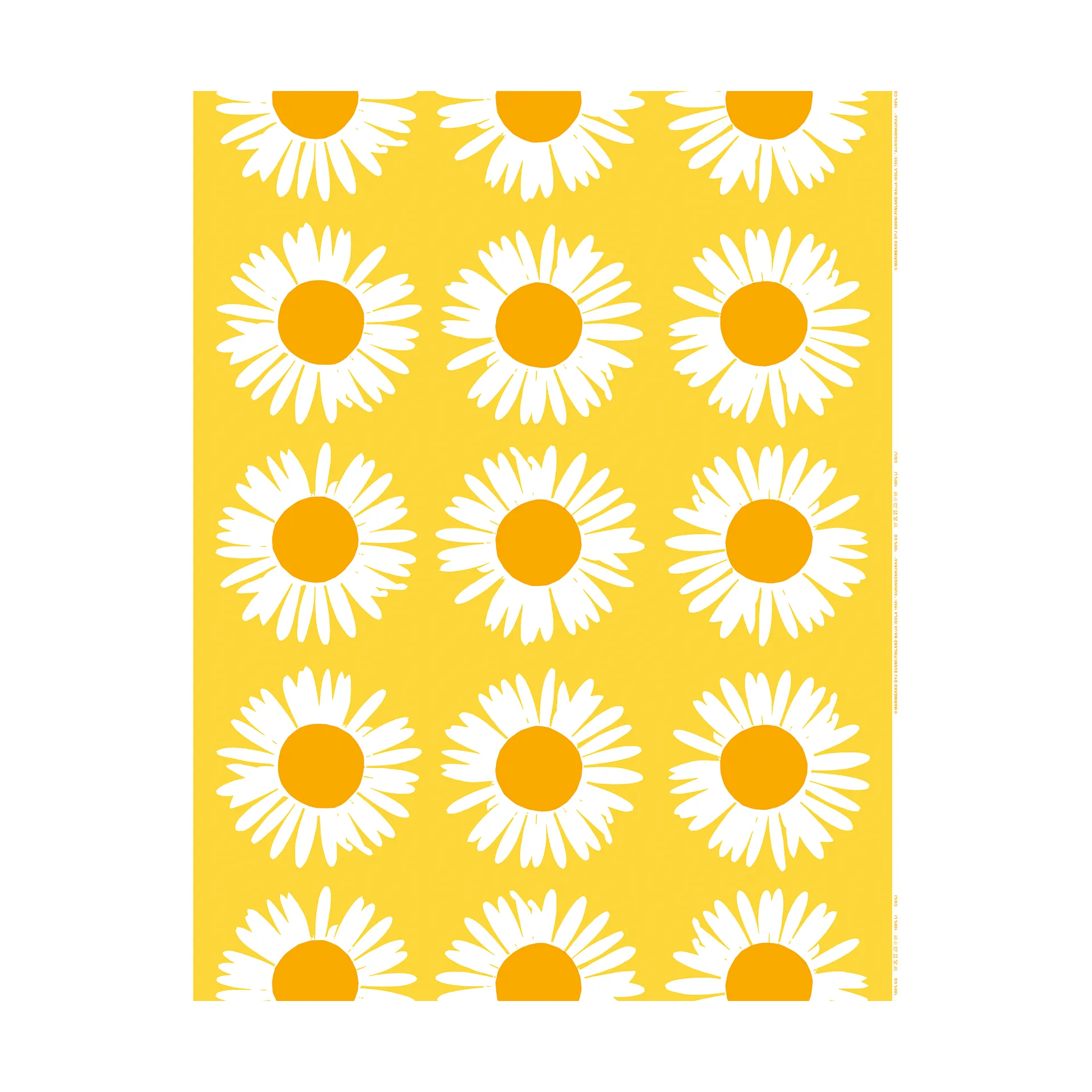 Auringonkukka fabric, Yellow, linen Marimekko
