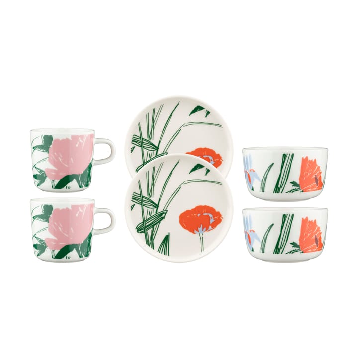 Garden Party tableware set 6 pieces - White-green-orange - Marimekko