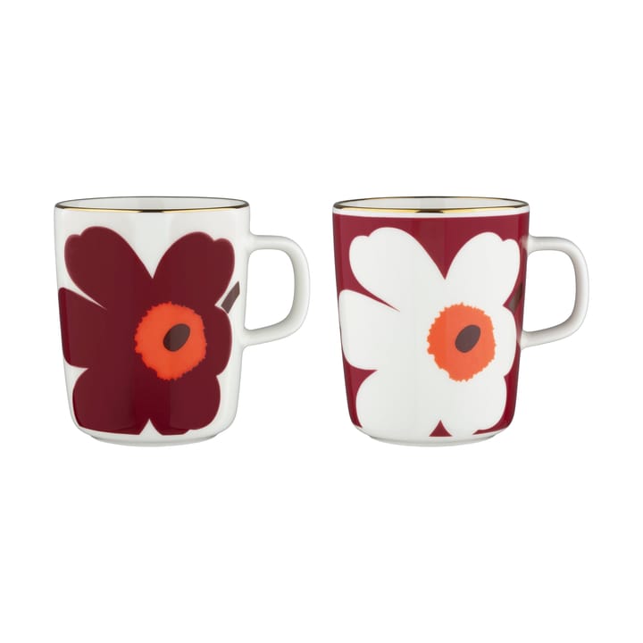 Juhla Unikko mug 25 cl 2-pack - White-burgundy-gold - Marimekko