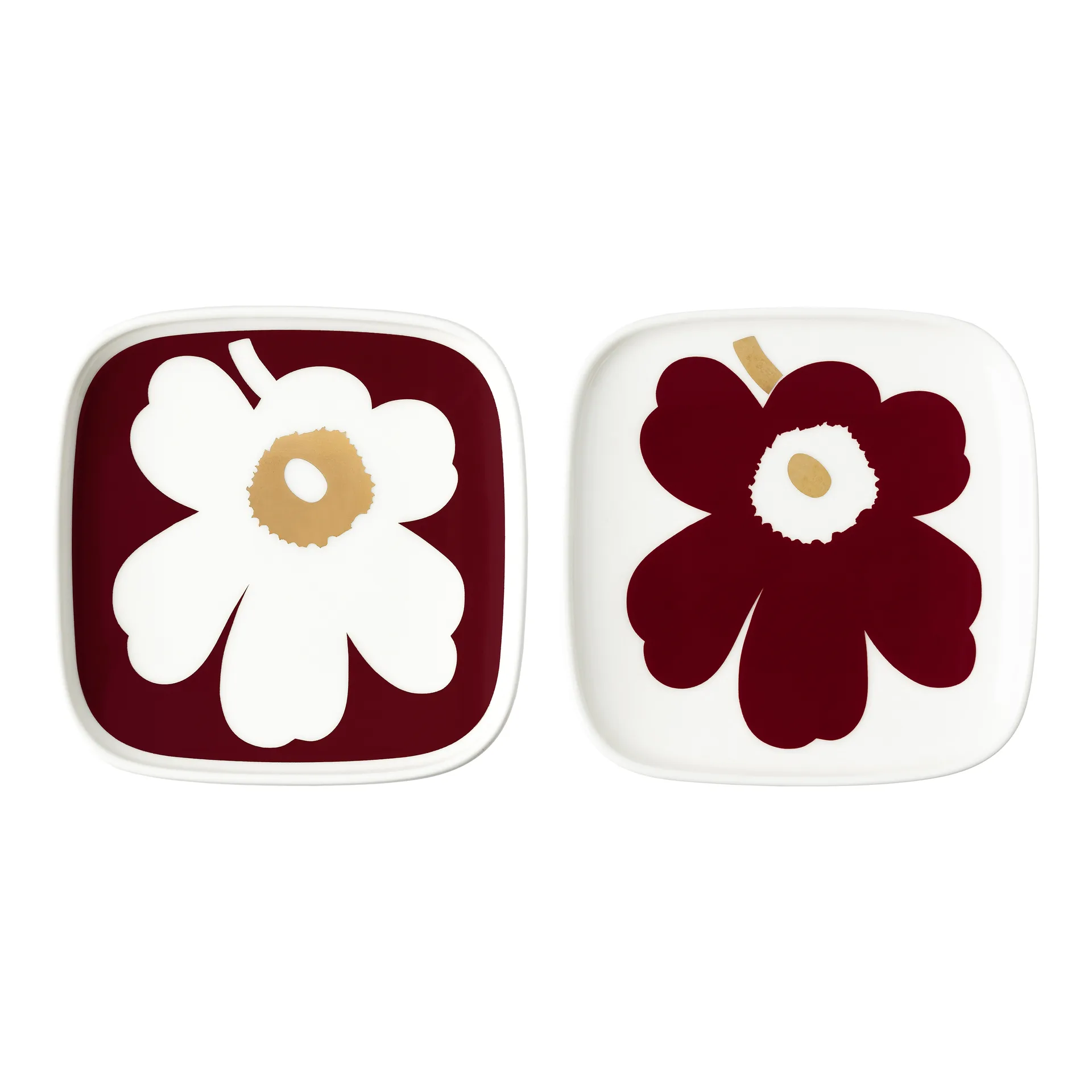 Juhla Unikko saucer 10x10 cm 2-pack, White-wine red-gold Marimekko