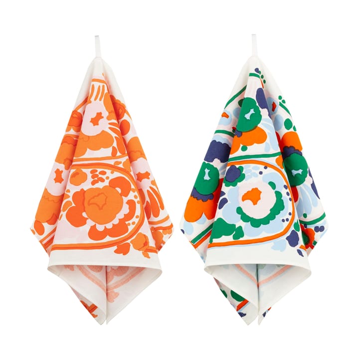 Karuselli kitchen towel 43x70 cm 2 pieces - White-orange-blue-emerald - Marimekko