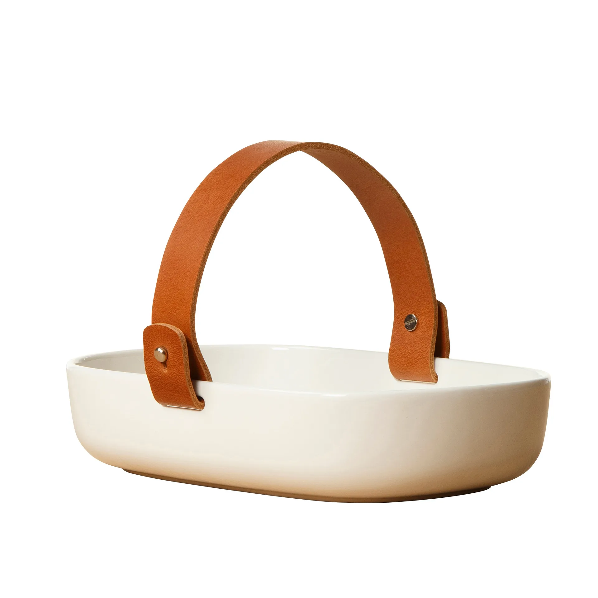 Koppa serving bowl with leather strap, white Marimekko