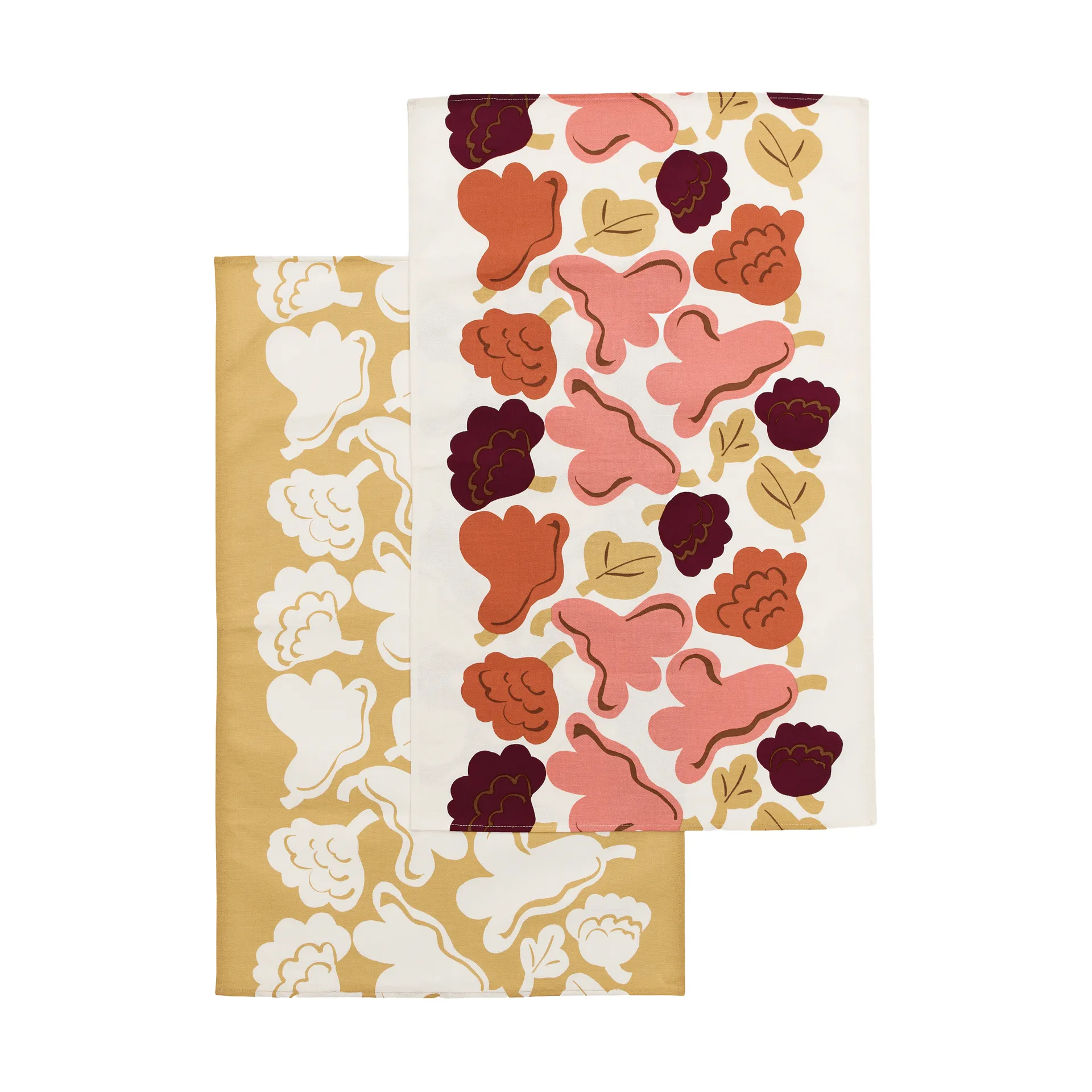 Kukasta Kukkaan kitchen towel, Off white-pink-terrac-ochre, 2-pack Marimekko
