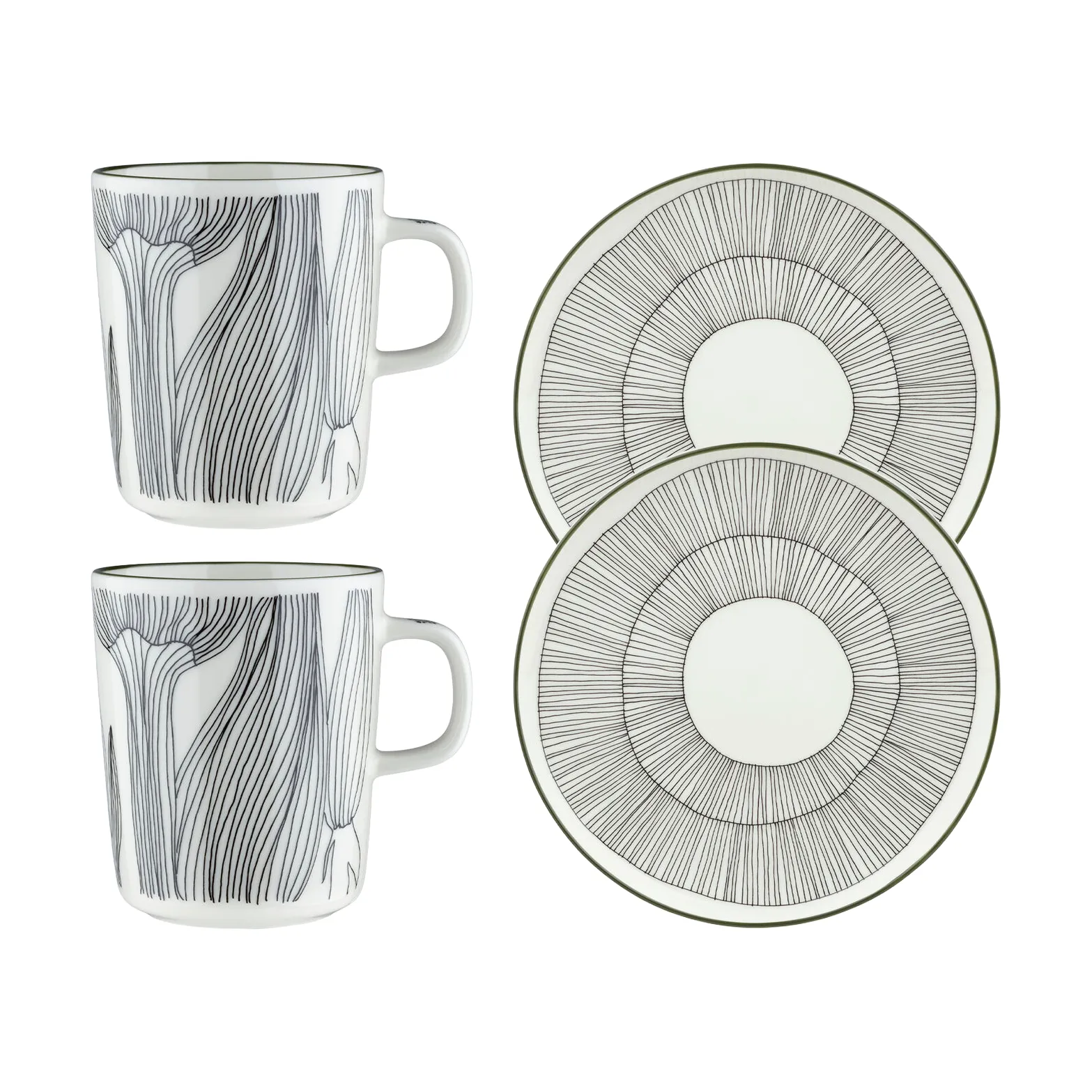 Kukat Puhkeavat breakfast set 4 pieces, White-forest green-black Marimekko