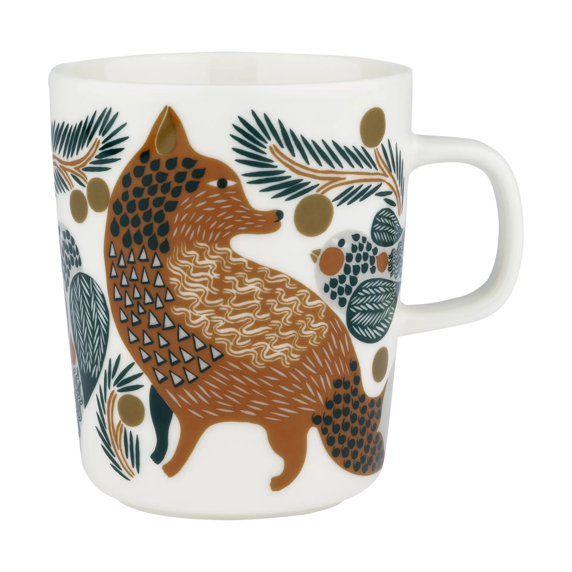Oiva Ketunmarja mug 25 cl, White-brown-dark green Marimekko