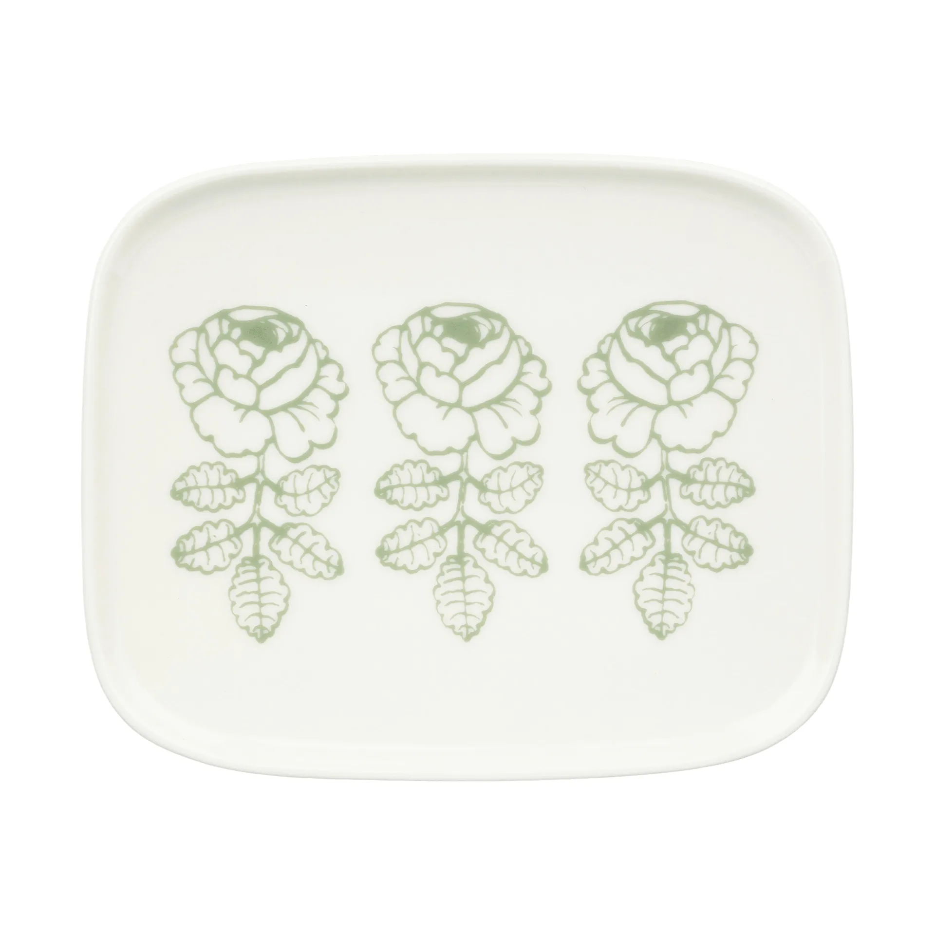 Oiva Vihkiruusu side plate, White, sage, rectangular 12x15 cm Marimekko
