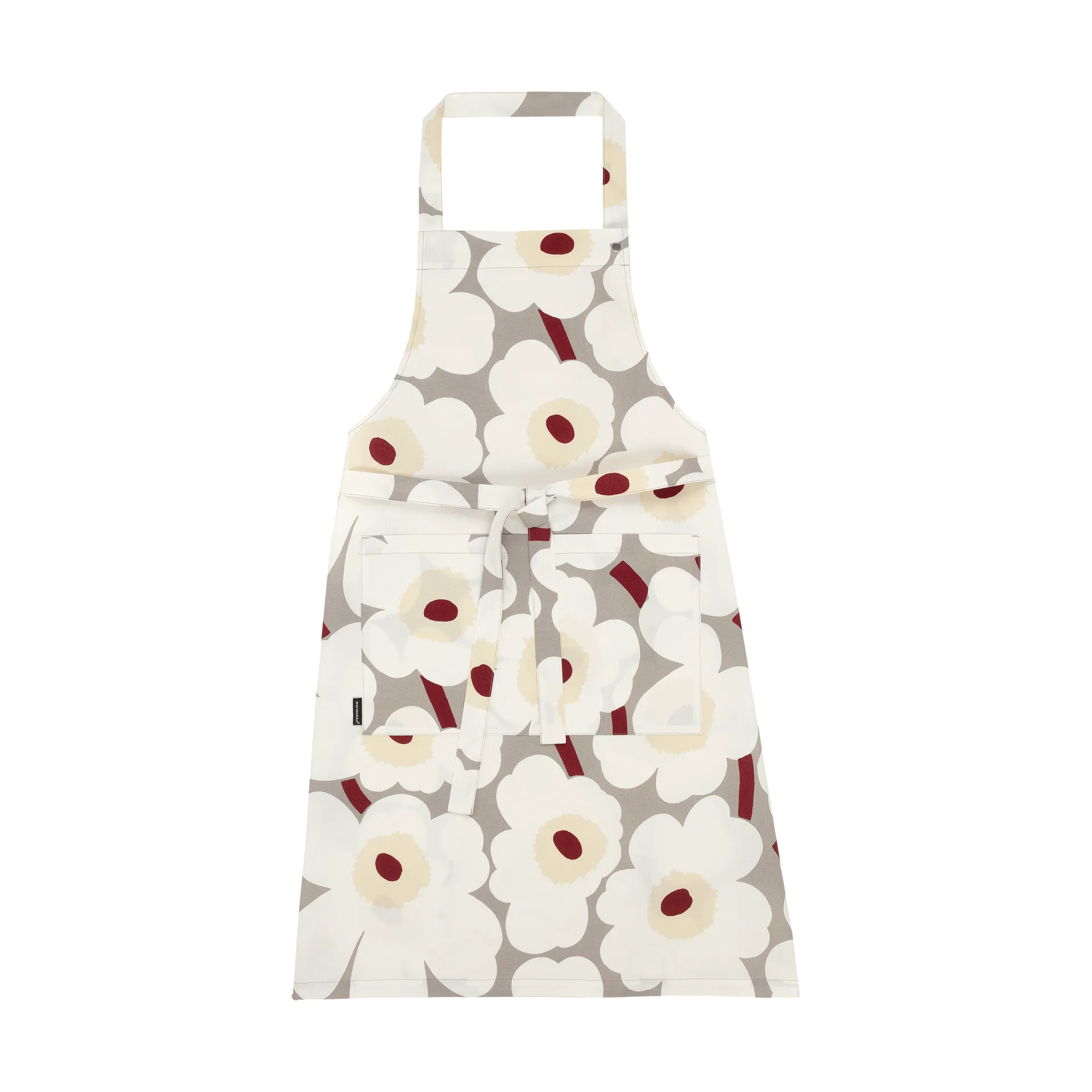 Pieni Unikko apron, L. grey-white-d. red-yellow Marimekko