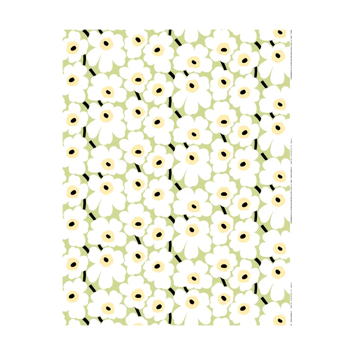 Pieni Unikko fabric cotton - Pear, white, melon, dark green - Marimekko
