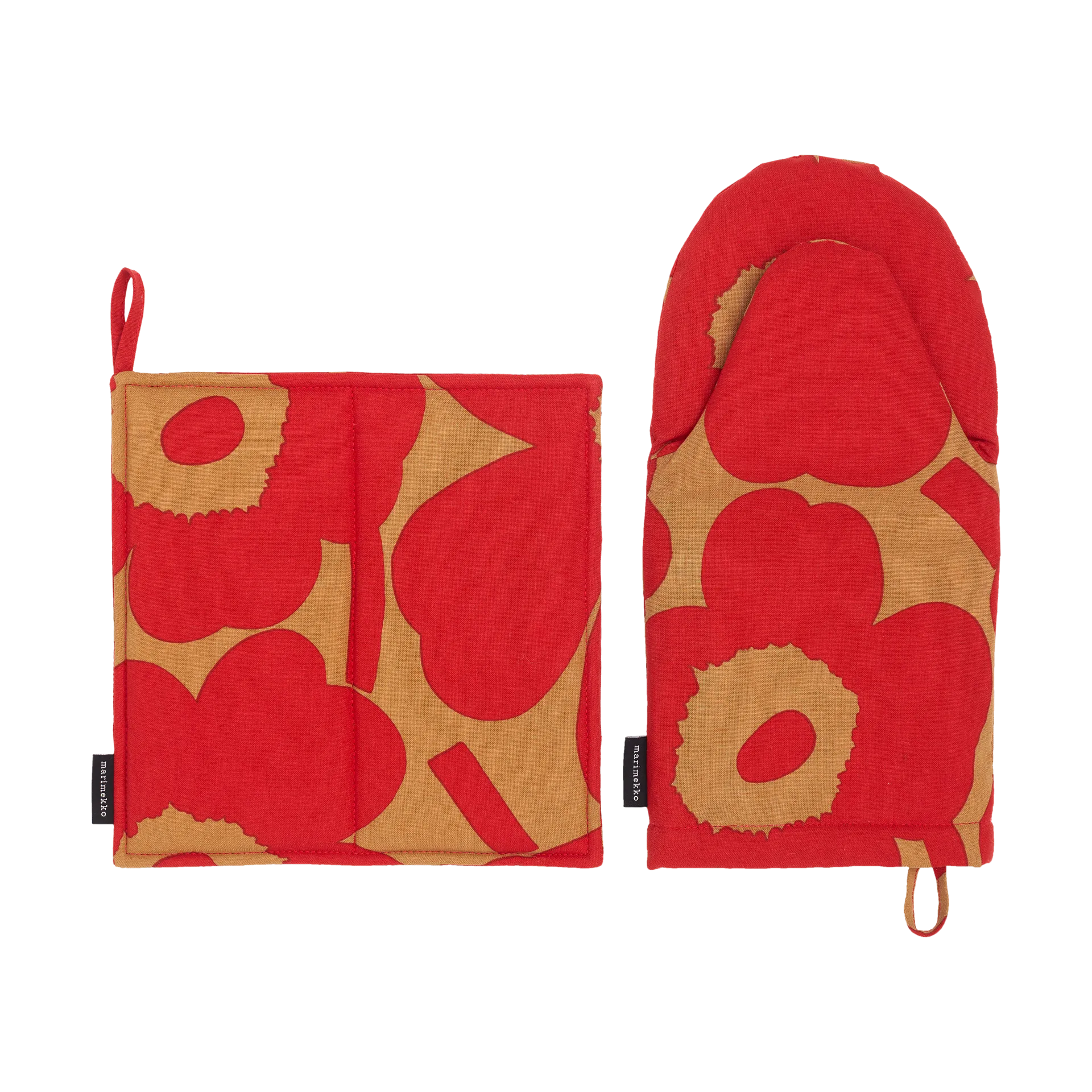 Pieni Unikko pot holder and oven mitt set, 2 pieces, Brown-red Marimekko
