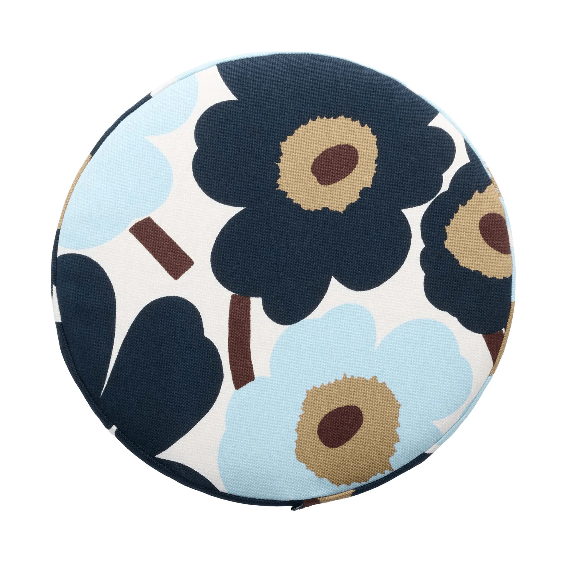 Pieni Unikko round seat cushion, White-blueberry-cold blue-dark brown Marimekko
