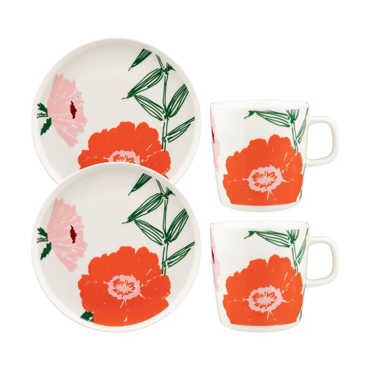 Puutarhakutsut breakfast set 4 pieces - White-green-orange - Marimekko