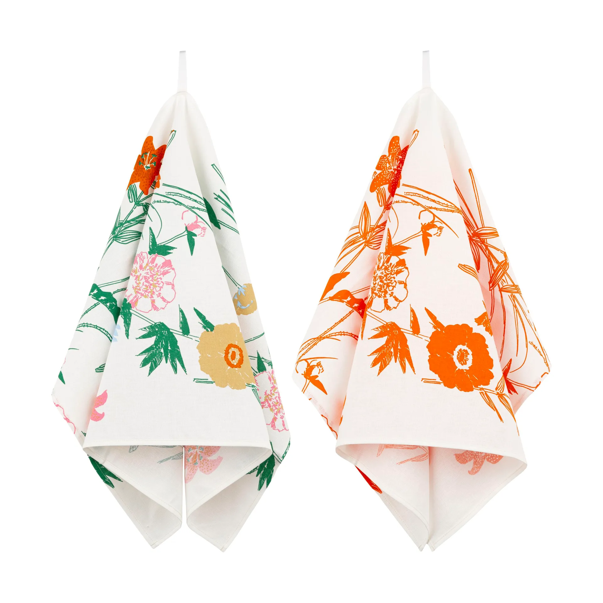 Puutarhakutsut kitchen towel 2 pieces, White-green-orange-beige Marimekko