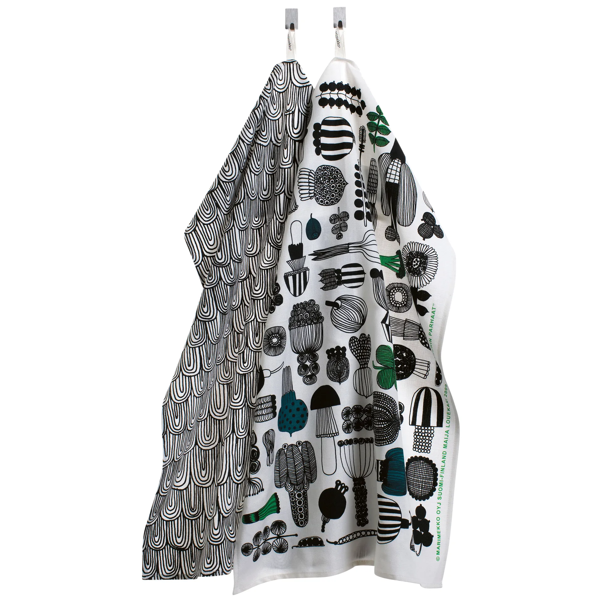 Puutarhurin parhaat kitchen towel 47x70 cm 2-pack, White-black-green Marimekko