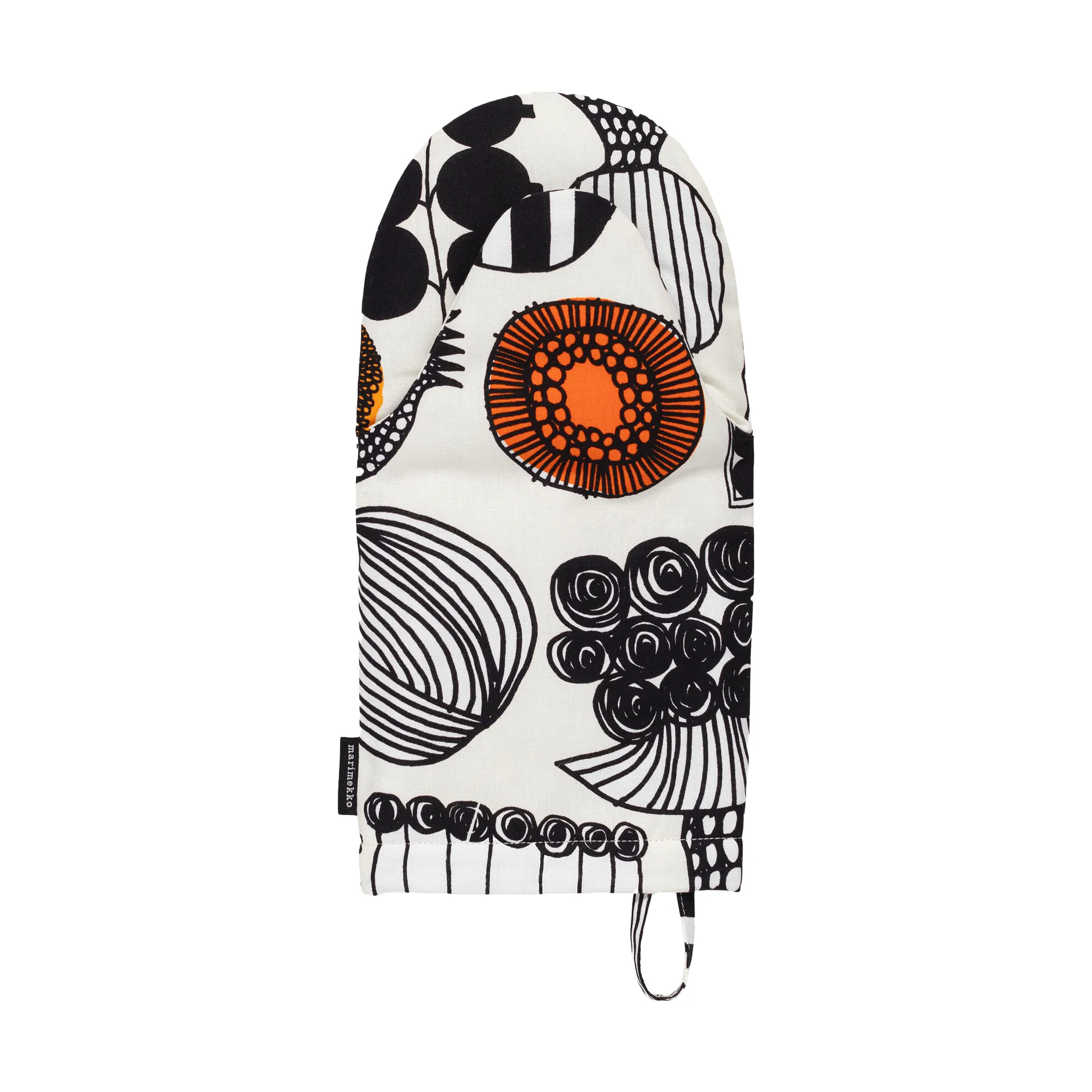 Puutarhurin parhaat oven glove, White-black-orange Marimekko