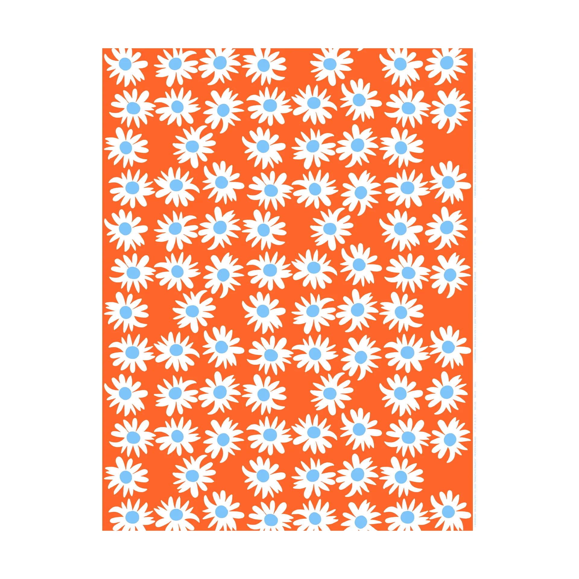 Rakastaa ei rakasta oilcloth, Orange-Off-white-light blue Marimekko