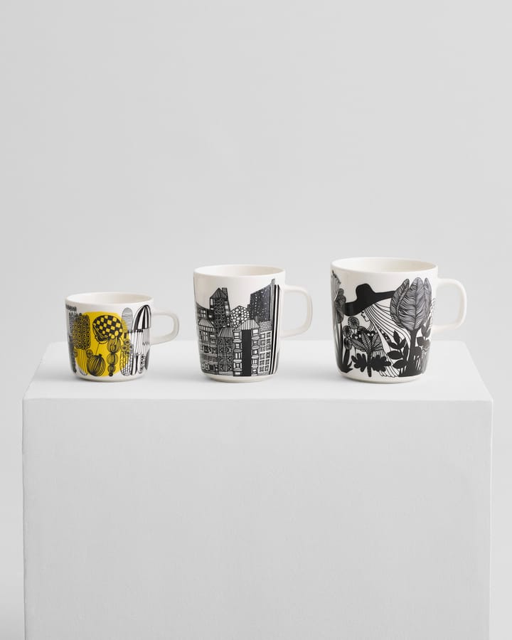 Siirtolapuutarha coffee cup 20 cl, white-black-yellow Marimekko